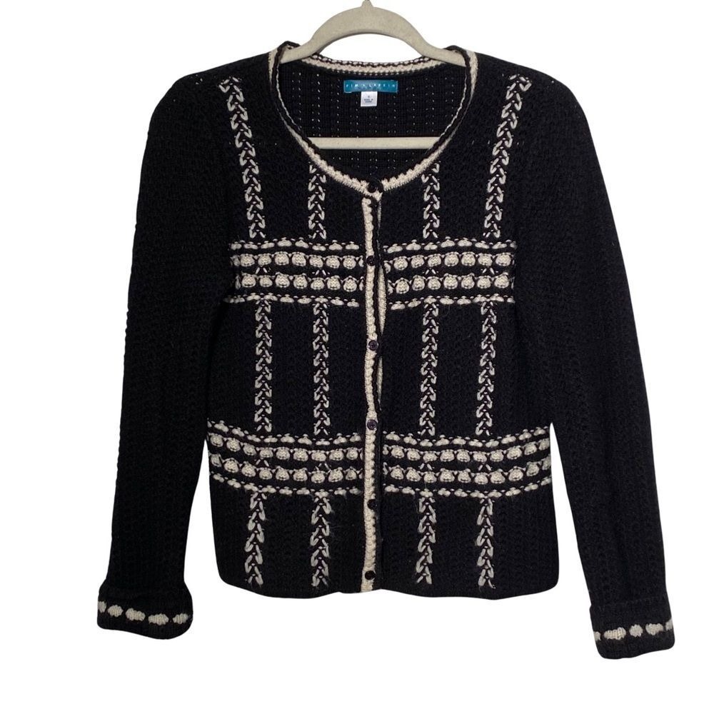 Pim + Larkin Black Cream Wool Rabbit Hair Cardigan Sweater Size S
